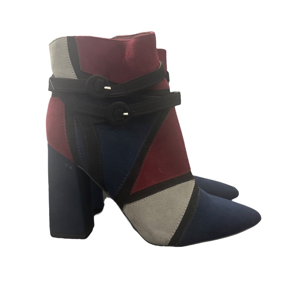 JustFab Adler Women's US 7 Ankle Boots Block Heel Color Strap Buckle Pointed Toe